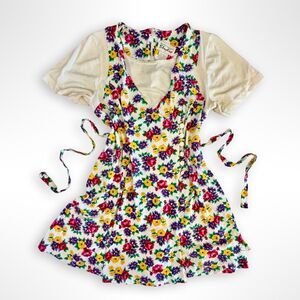 VTG 90s Skort Romper, Floral Short-Sleeve Summer, sz 14/16 L- XL Cottagecore